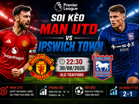 Soi kèo Man Utd vs Ipswich Town, 22h30 ngày 30/8 – vòng 2 Premier League